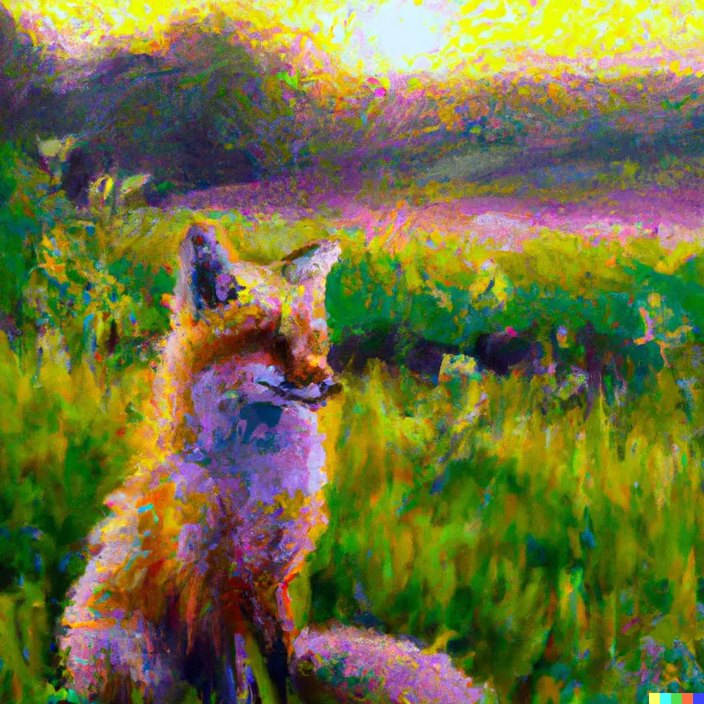 a painting of a fox  in the style of Claude Monet